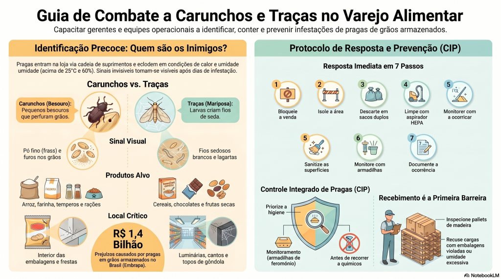 infográfico completo para gerentes de supermercado sobre como previnir carunchos e traças