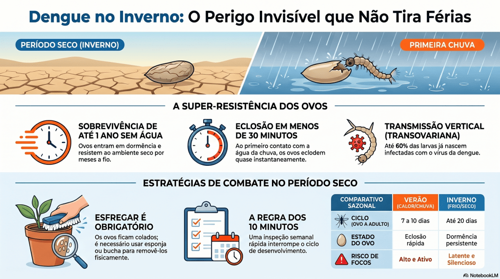 infográfico completo explicando como é a dengue no inverno e como se previnir fazendo o básico da prevção.
